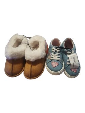 Wonder Nation Kids Tan Faux-Suede Boot Slippers & Blue Heart Patch Sneakers 7-8